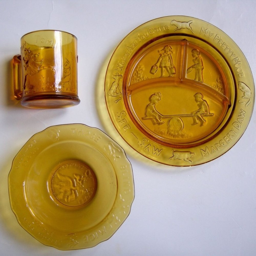 Childrens Dish Set Nursery Rhymes 3 Pieces Vintage - Picture 7 of 8